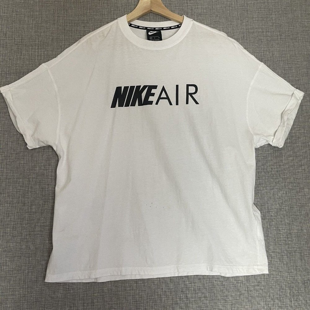 Nike Air Shirt Womens Medium Oversized Folded Sleeve White Black Logo *